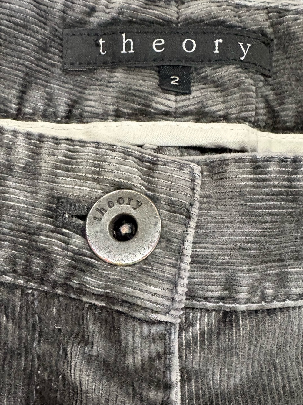 Theory Vintage Y2K Charcoal Corduroy Bell Bottom Flare Pants Size 2